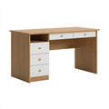 Schreibtisch 120 x 60 x 75 cm Holzwerkstoff Naturweiß mit 5 Schubladen im modernen Stil