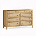 Kommode 160 x 45 x 95 cm aus Holz in Naturbeige mit 9 Schubladen im klassischen Stil