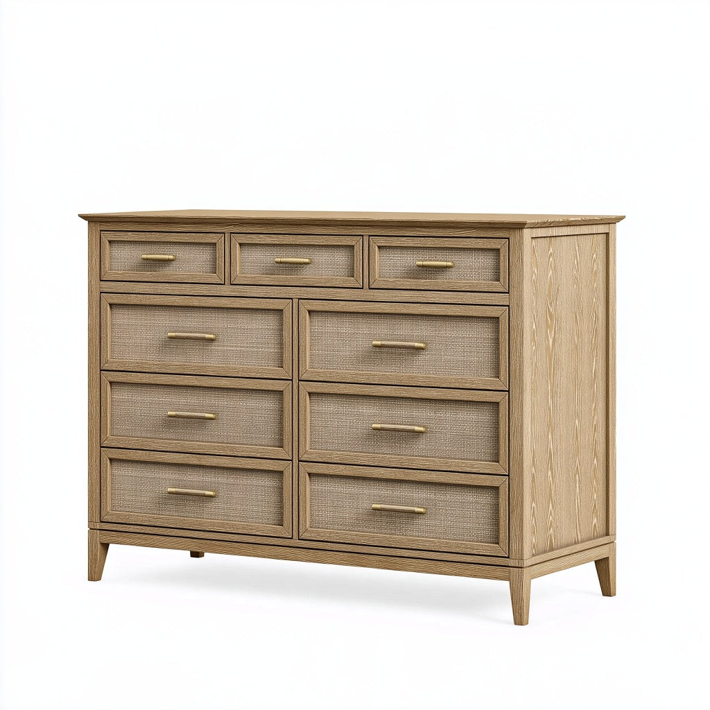 Kommode 150 cm Holzoptik Braun mit 9 Schubladen im klassischen Stil