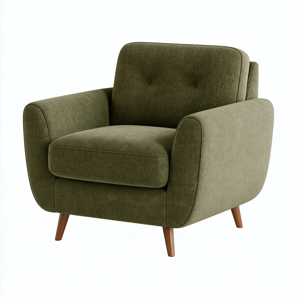 Sessel 85 x 82 x 88 cm Stoff Olivgrün mit Holzfüßen im Retro-Stil