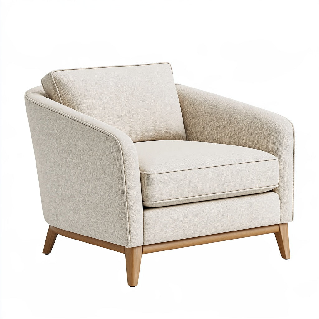 Sessel 82 x 78 x 82 cm in Beige mit Textilbezug und Holzfüßen - gepolsterter Wohnzimmersessel