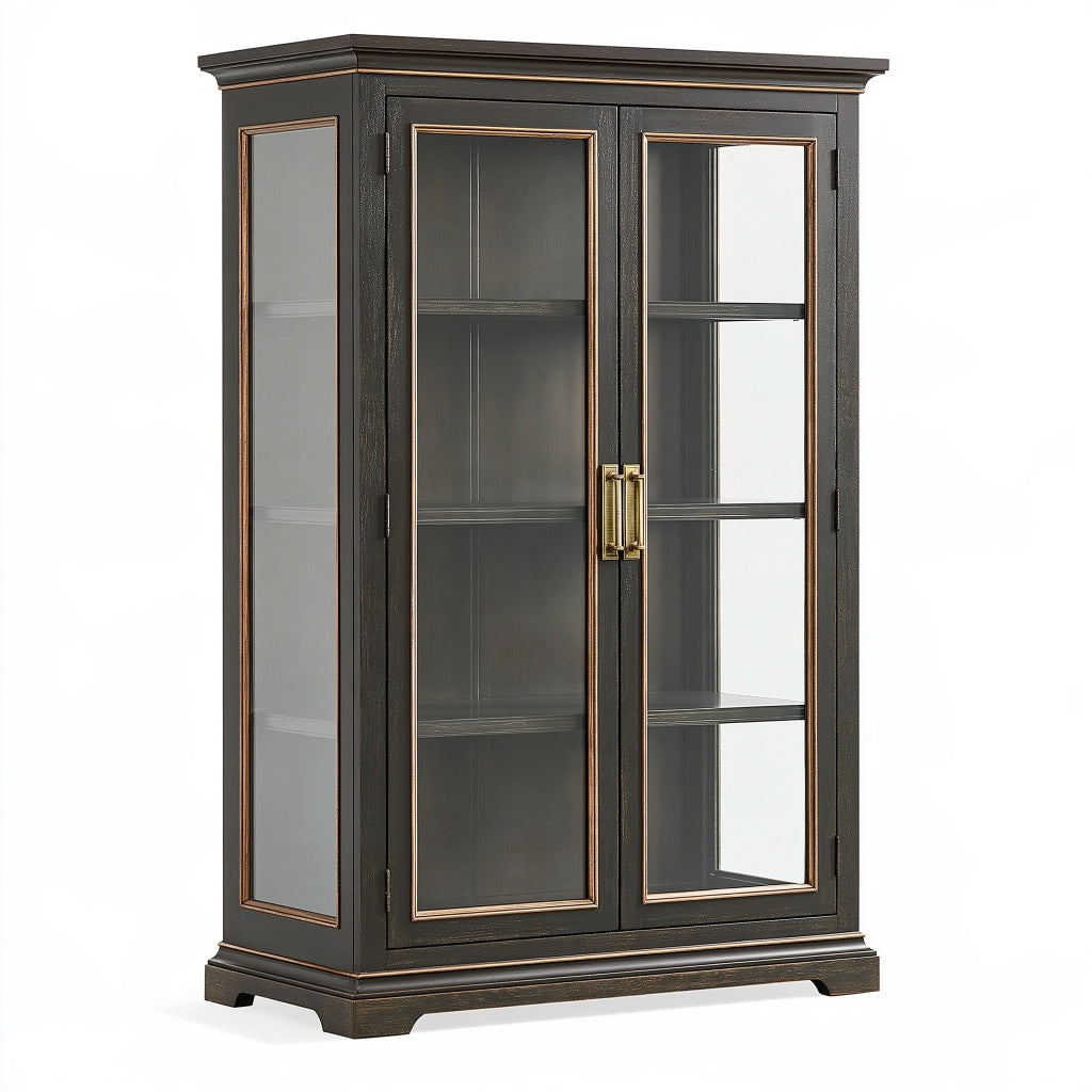 Vitrine 100 x 45 x 190 cm aus Holz und Glas Schwarz Goldfarben klassisch