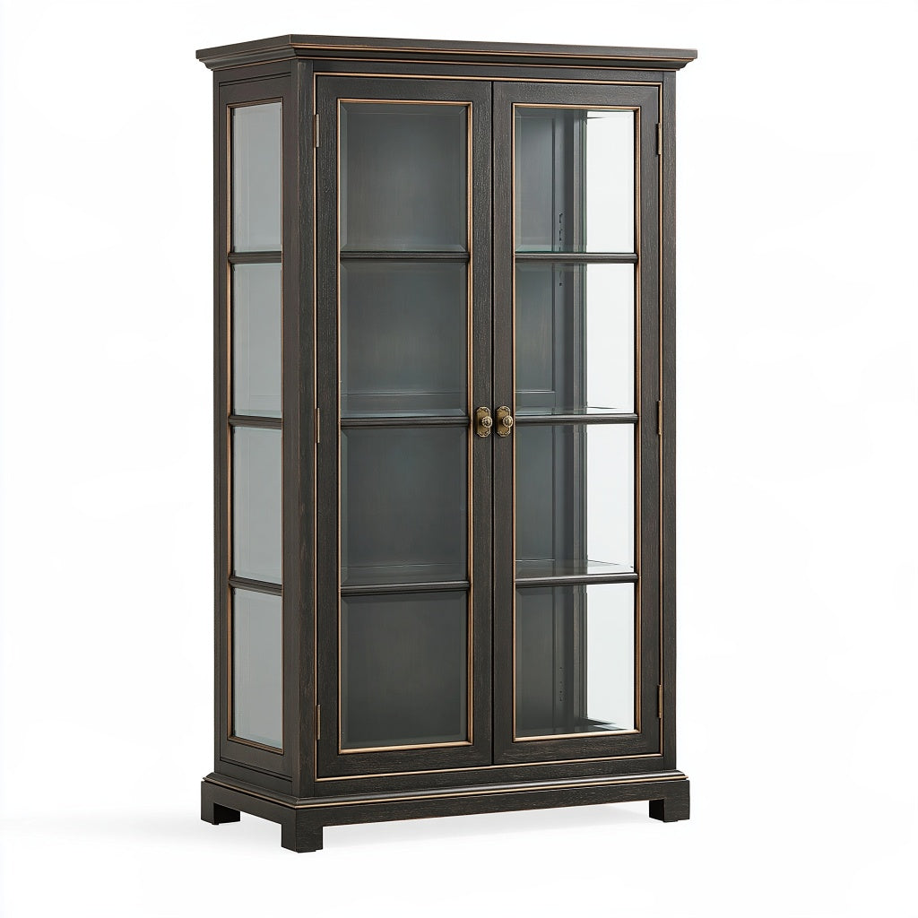 Vitrine 100 x 45 x 190 cm aus Holz und Glas Schwarz/Braun im klassischen Stil