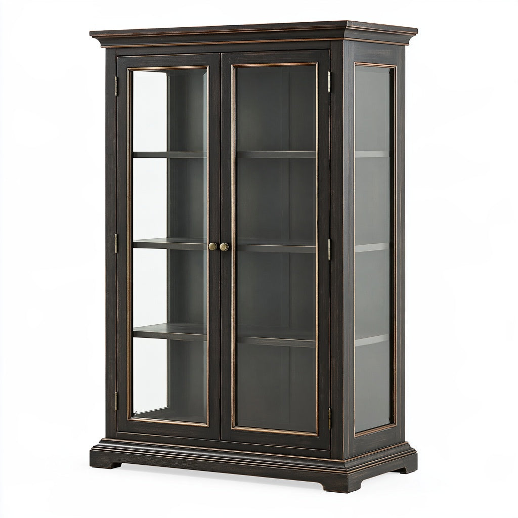 Vitrine 100 x 45 x 190 cm Holz und Glas Schwarz Braun klassischer Stauraumschrank