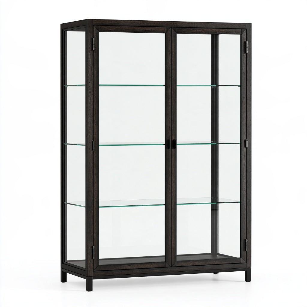 Vitrine 100 x 40 x 180 cm Holz und Glas Schwarzbraun mit Glastüren