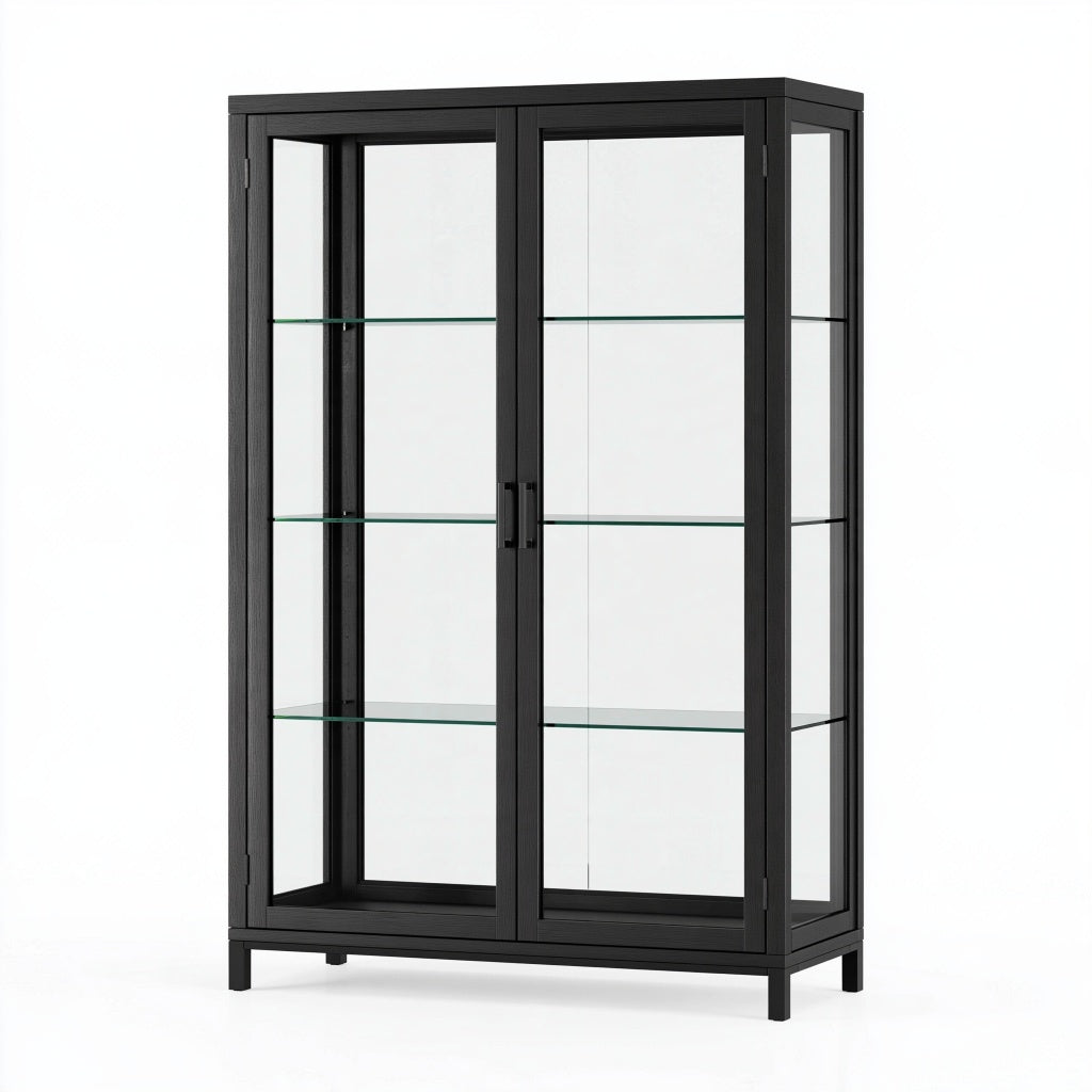 Vitrine 80 x 40 x 180 cm aus Glas und Metall schwarz mit Glastüren im modernen Stil