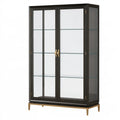 Vitrine 100 x 45 x 180 cm Schwarz Gold mit Glas und Holzwerkstoff - zweitüriger Stauraumschrank im klassischen Stil