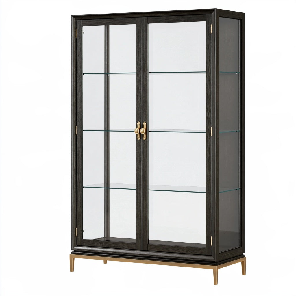 Vitrine 100 x 45 x 180 cm Schwarz Gold mit Glas und Holzwerkstoff - zweitüriger Stauraumschrank im klassischen Stil