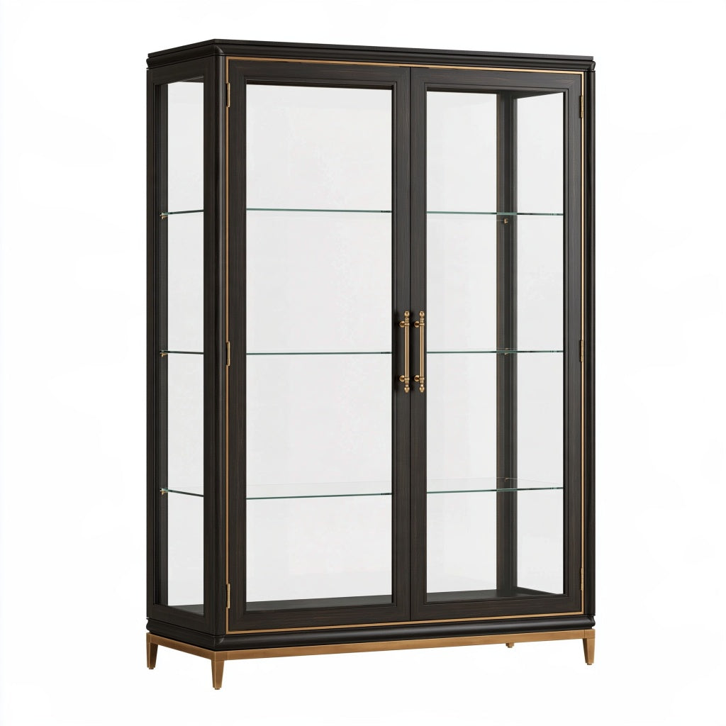 Vitrine 120 x 45 x 190 cm Schwarz Glas Holzwerkstoff mit Glastüren im klassischen Stil