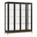Vitrine 160 x 40 x 180 cm Schwarz Gold mit Glas Türen und Einlegeböden