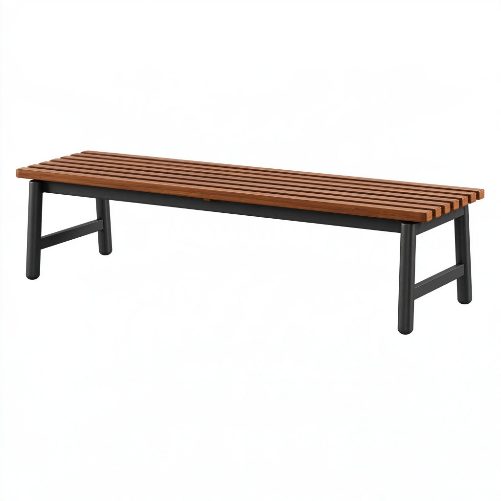 Gartenbank 180 x 45 x 45 cm Holz Braun mit Metallgestell Schwarz modern