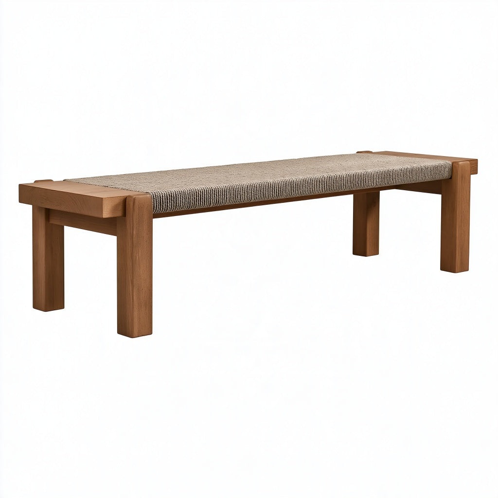 Sitzbank 120 x 35 x 45 cm Holz Beige mit geflochtener Sitzfläche