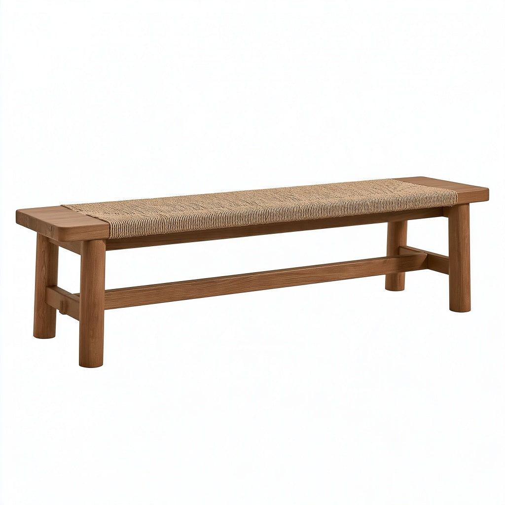 Sitzbank 120 x 35 x 45 cm Holz Naturfaser Braun Beige für Esszimmer im Landhausstil