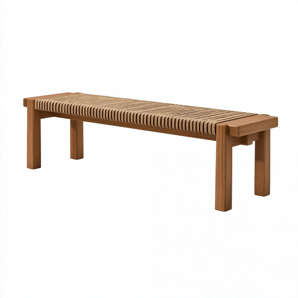 Sitzbank 120 x 35 x 45 cm aus Holz in Braun mit geflochtener Sitzfläche